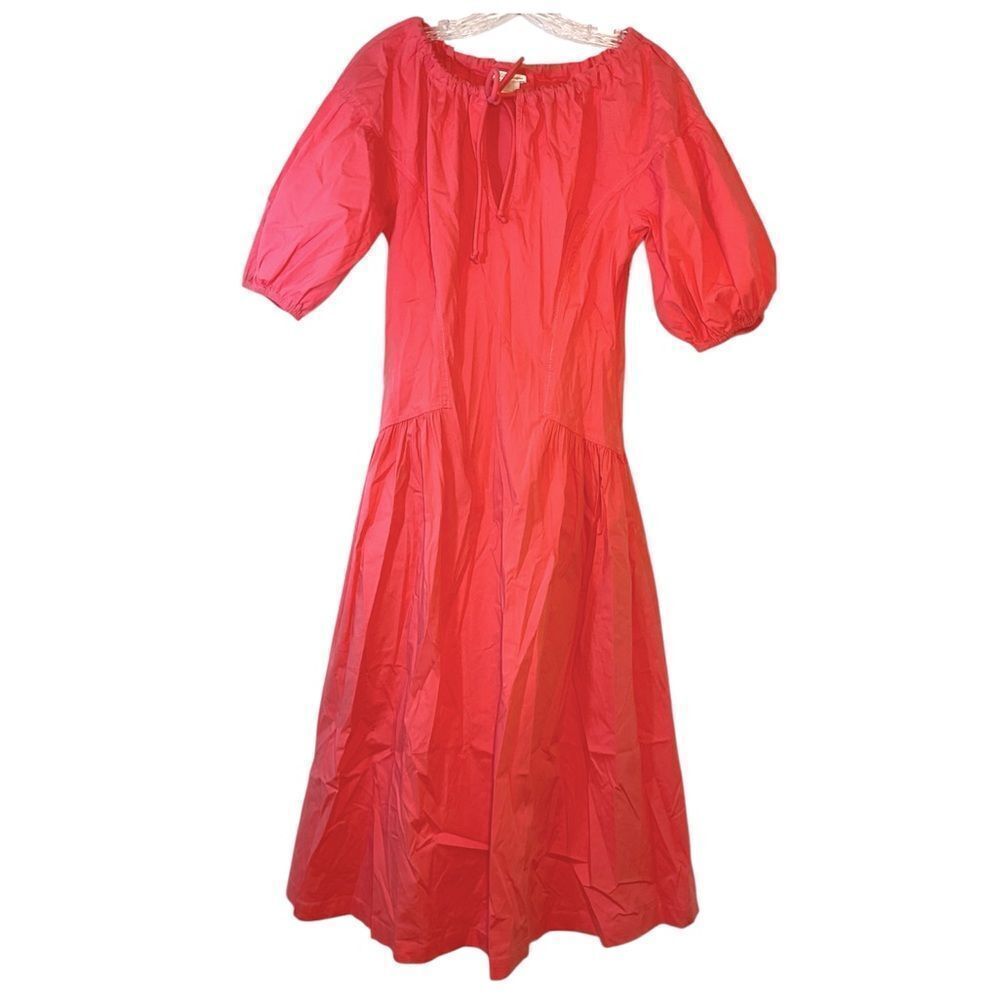 Shoshanna ladies POPPY MIDI DRESS 6 PINK coral poplin day resort Anthropologie - Picture 4 of 16